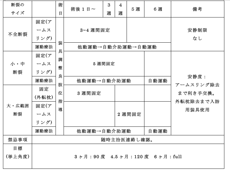 腱板断裂(手術療法)【リハビリは術後プロトコルに沿って行います】